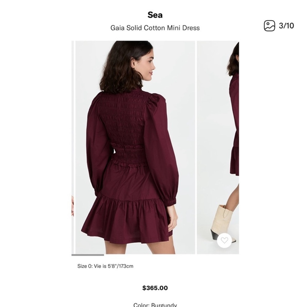 Sea New York Burgundy Long Sleeve Tiered Mini Dress - Picture 2 of 5